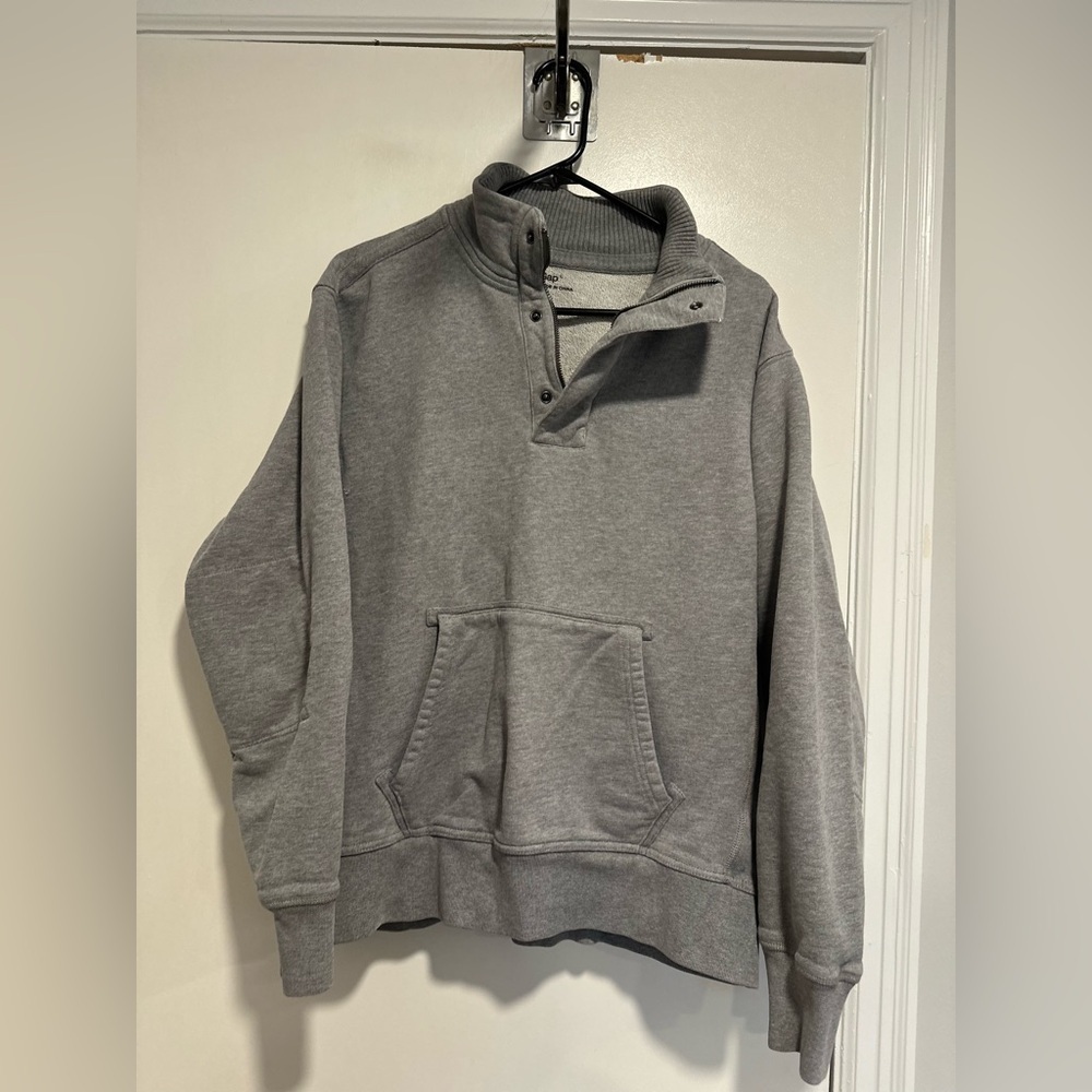 Gap Y2K 1/4 Zip & Snap Heather Gray Heavyweight Minimalist Mall Brand Pullover.